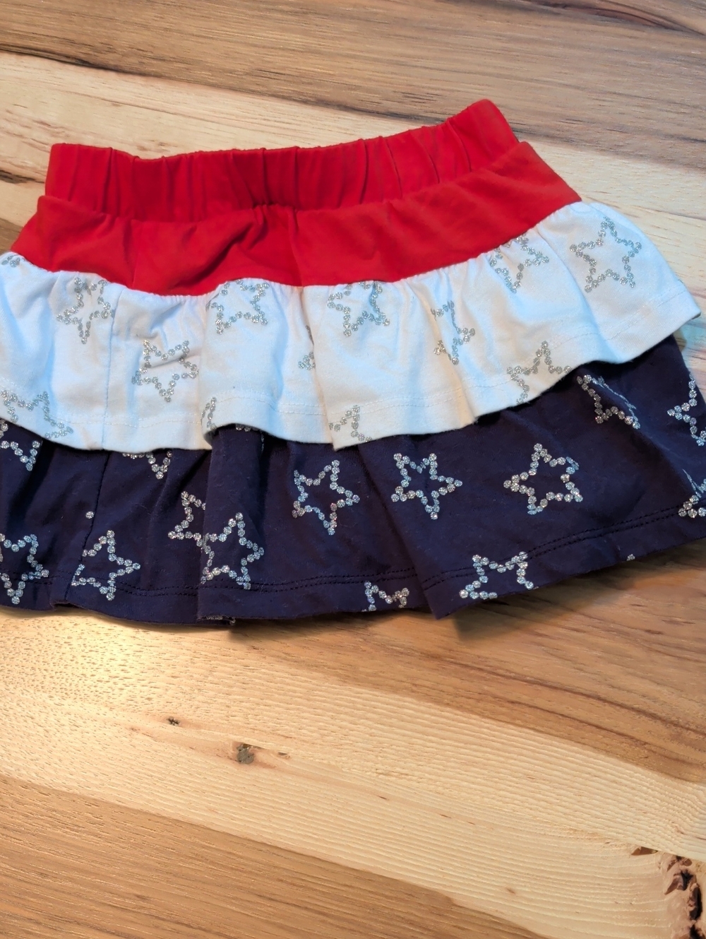 Kids Tiered Ruffle Skirt - Red, White & Navy Star Print